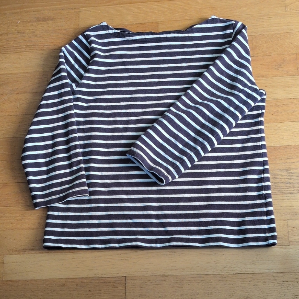 Lands' End Navy And White Striped Top